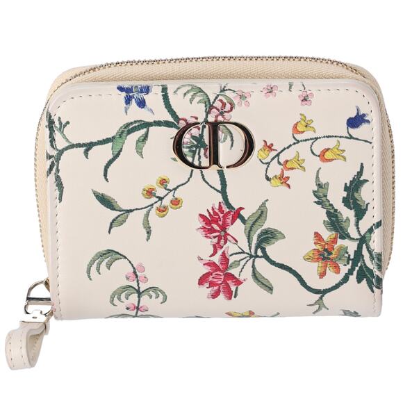 Christian Dior Caro Bifold Wallet Bifold Cream Multi Leather Floral - Picture 1 of 7